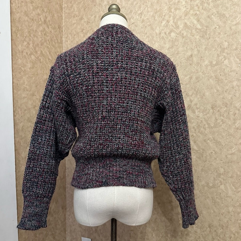 VTG 80s Chunky Knit Multicolor Double Lined Knit Unique Open Front Cardigan - Picture 5 of 10